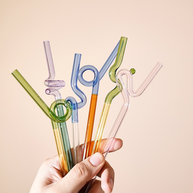 Colored Glass Straw Wholesale Juice Milk Stirring Rod Environmentally Friendly Pregnant Women and Children Handmade Shaped Twisted Bent Straw