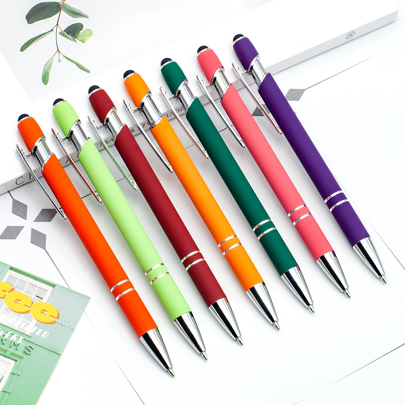 In Stock Wholesale Creative Meiji Pen Metal Aluminum Rod Spray Glue Retractable Ballpoint Pen Advertising, Touchscreen Stylus Printing Logo