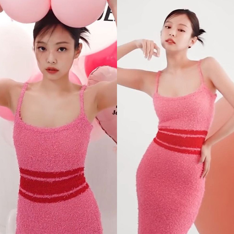 [打版中]金智妮同款粉色背心连衣裙女法式时尚性感修身中长款裙子