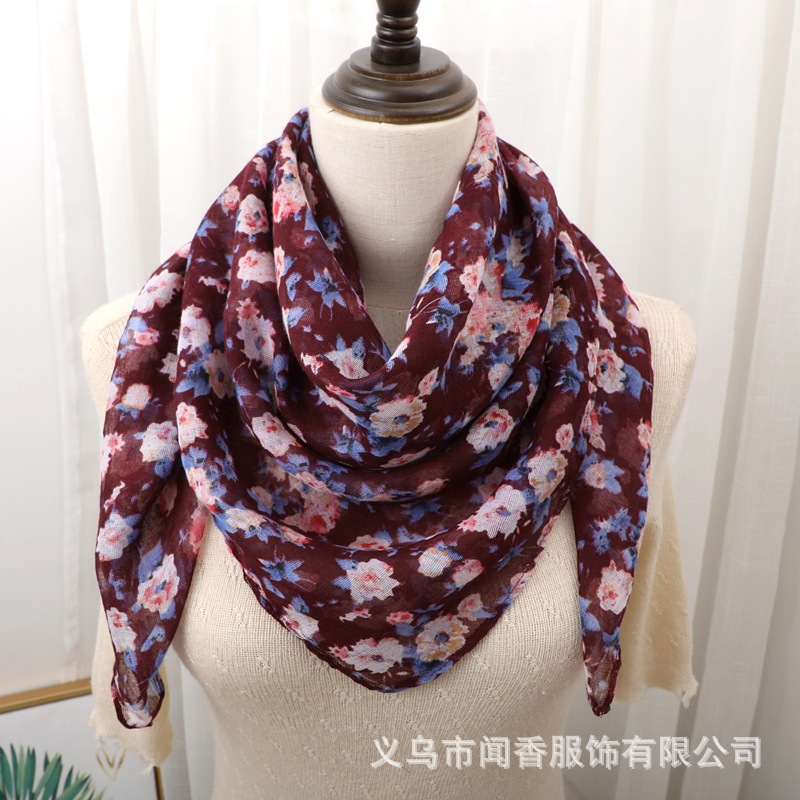 Hui Ethnic Style Veil Headcloth Floral 90 Square Scarf Voile Cotton and Linen Thin Shawl New Warm Scarf for Women