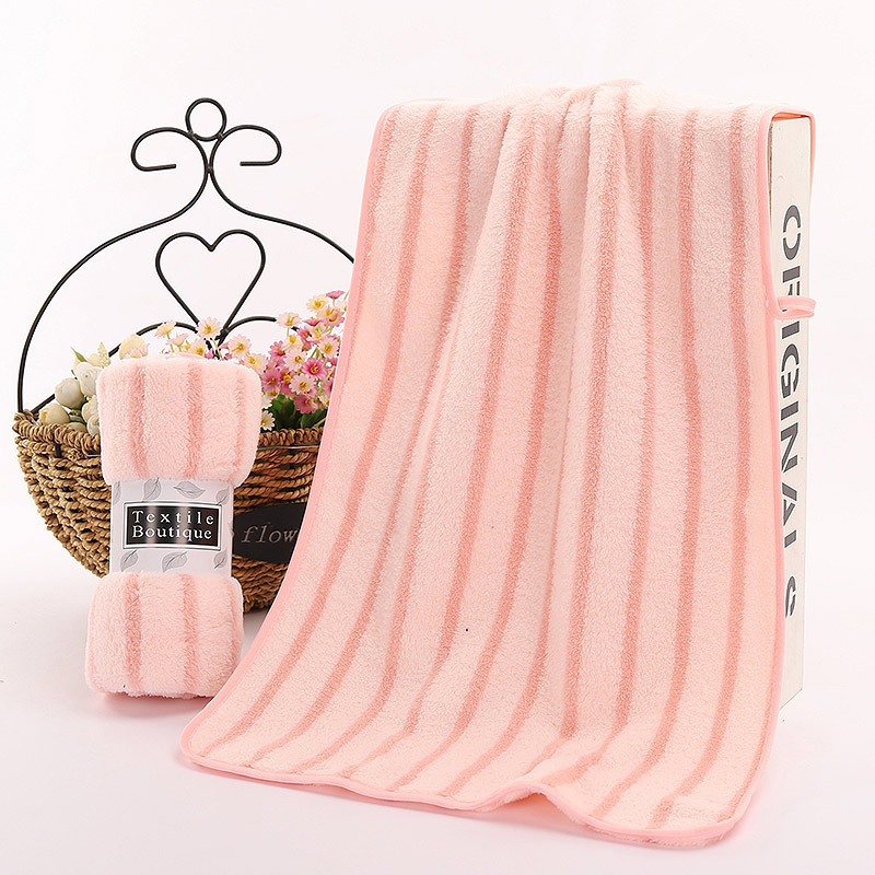 Factory Direct Sales Thickened Coral Fleece Vertical Striped Towel 35*75 Household Daily Use Face Cloth Absorbent Lint-Free