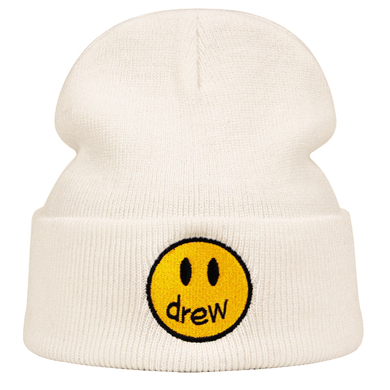 Cross-Border Autumn and Winter Smiling Face Knitted Hip Hop Hat Men's and Women's Wool Drew House Hip Hop Couples' Cap Smiling Face Beanie Hat