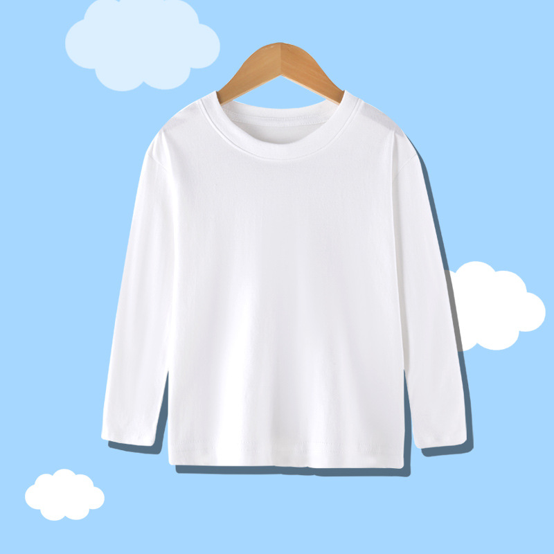 春秋男女儿童圆领白色打底衫纯色长袖纯棉宝宝t恤衣服印图案logo