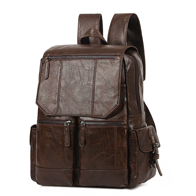 Quality Men's Bag New Fashion Casual Backpack Men's Large Capacity Computer Bag PU Leather Schoolbag One Piece Dropshipping