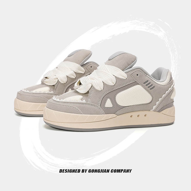 情侣鲨鱼面包鞋厚底轻便运动鞋女百搭复古平板休闲鞋春季新款透气