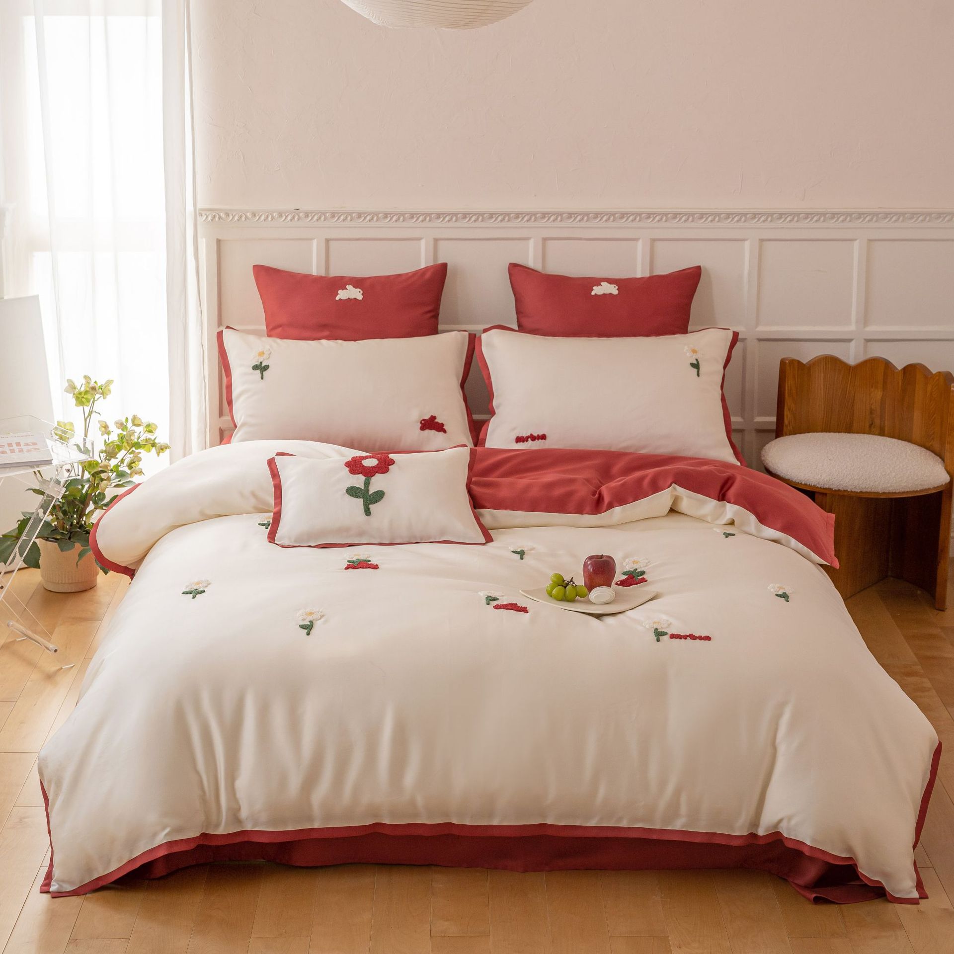 一件代发批发田园小清新刺绣卡通儿童单人双人60支天丝床品四件套