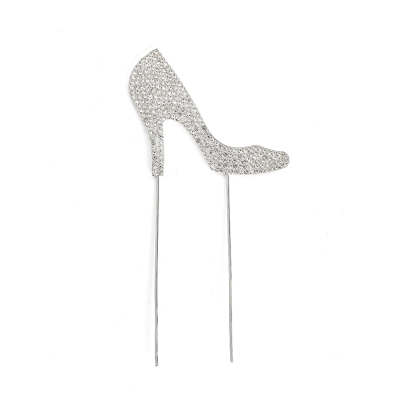 Amazon Hot Sale Rhinestone High Heel Shoes Cake Insert Wedding Baking Candle Silver Plated High Heels Decorations Display