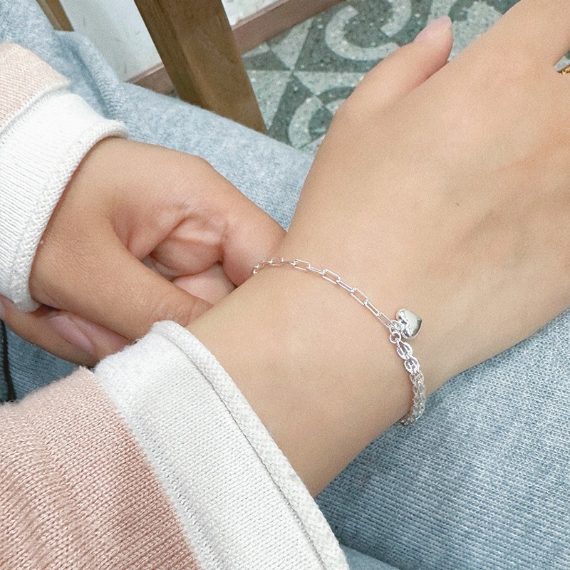 不对称波光粼粼爱心手链女新中式小众设计新款凤尾心形拼接手环夏