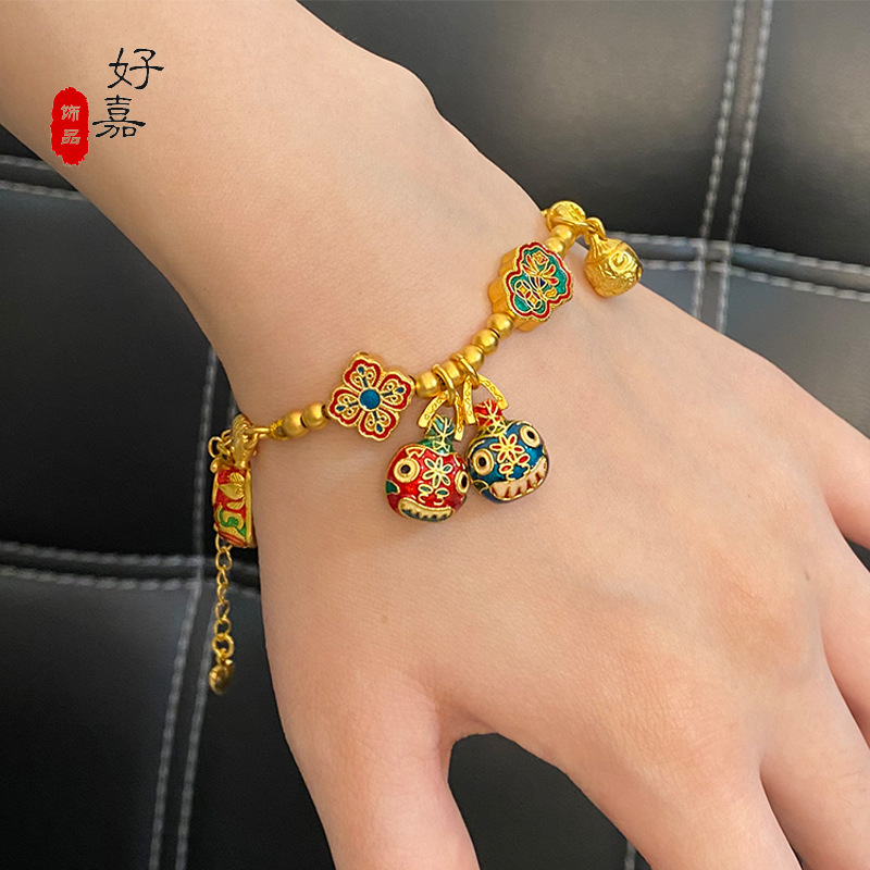 国潮烧蓝吞金兽宝宝一家三口可爱手链珐琅手串半镯女手饰合金饰品