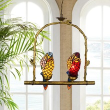 欧琈蒂凡尼美式过道玻璃吊灯鹦鹉小鸟阳台装饰灯走廊入户门厅灯