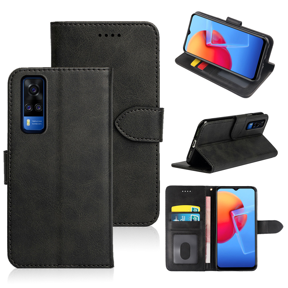 适用vivoy512020印度版小牛皮相框手机皮套y312021商务插卡保护套