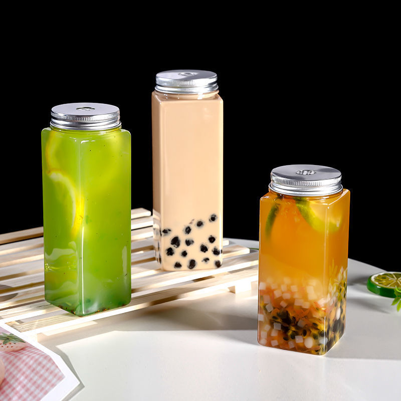 一次性透明奶茶杯高方瓶54口径360/400/500ml创意饮料瓶可