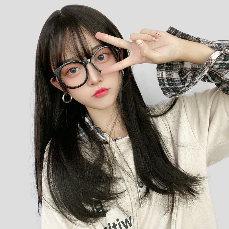 假发女中长发日系圆脸空气刘海长直发可爱jk少女自然逼真全头套式