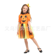 万圣节南瓜服儿童cosplay服装女款巫婆服装活动表演服女巫服G0340