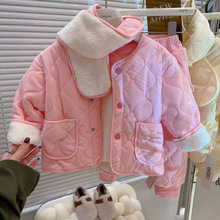 儿童棉服套装加绒秋冬季新款宝宝休闲夹棉加厚保暖棉衣三件套
