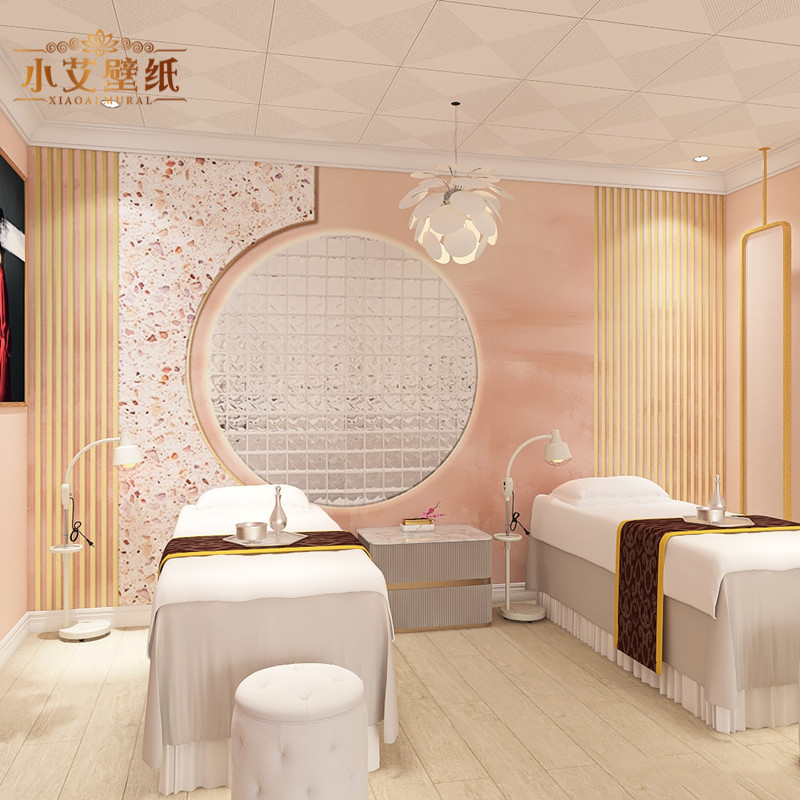 北欧轻奢圆形水磨石墙纸书房甜品奶茶店美容院服装店3d直播间壁纸