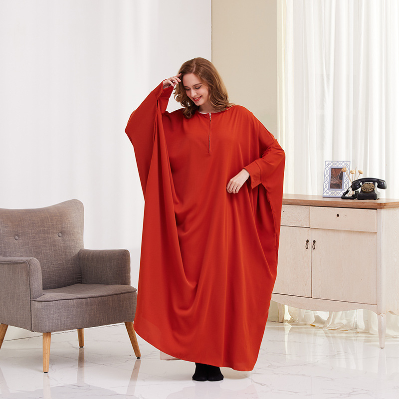 Xg2056 AliExpress Large Swing Solid Color Batwing Sleeve Robe Muslim Dress