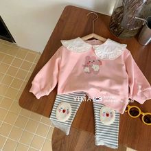韩国童装2023新款女童秋季时尚洋气粉色卫衣儿童长袖翻领宽松上衣