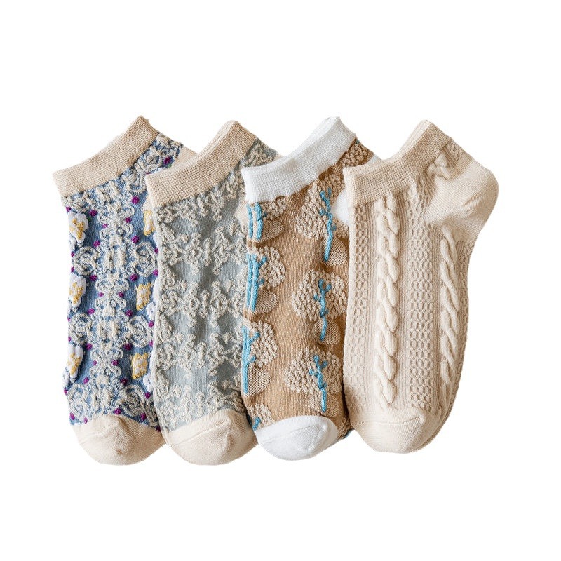 Socks Women's Boat Socks Spring and Summer Thin Pastoral Artistic Retro Ethnic Style Three-Dimensional Socks Women's Socks Floral Simple Socks