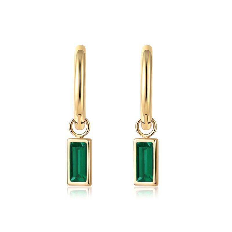 European and American Retro Love Green Grandmother Zircon Earrings Niche High Sense Simple Eight-Pointed Stars Titanium Steel Ear Studs Jewelry Set