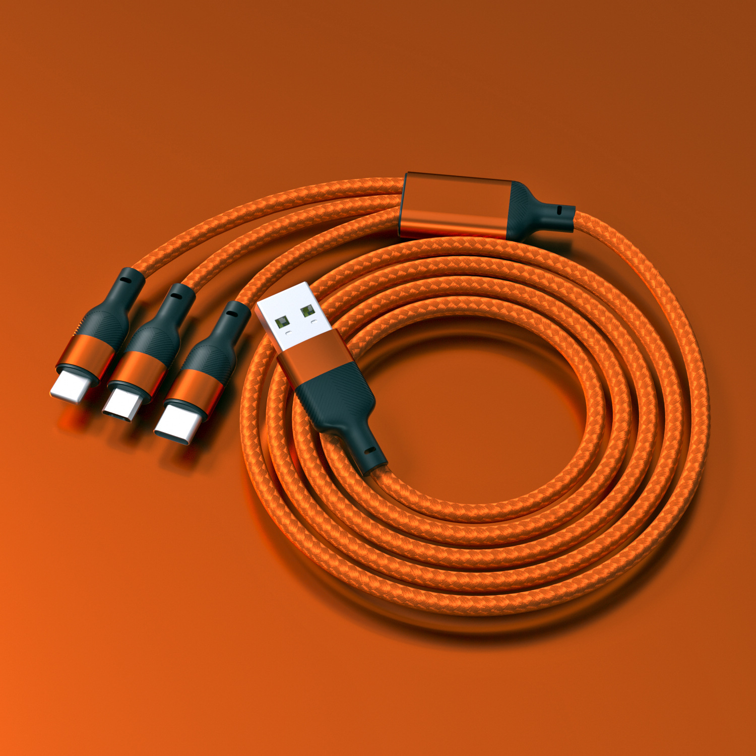 6a超级快充三合一数据线定制logo小礼品闪充一拖三尼龙编织充电线