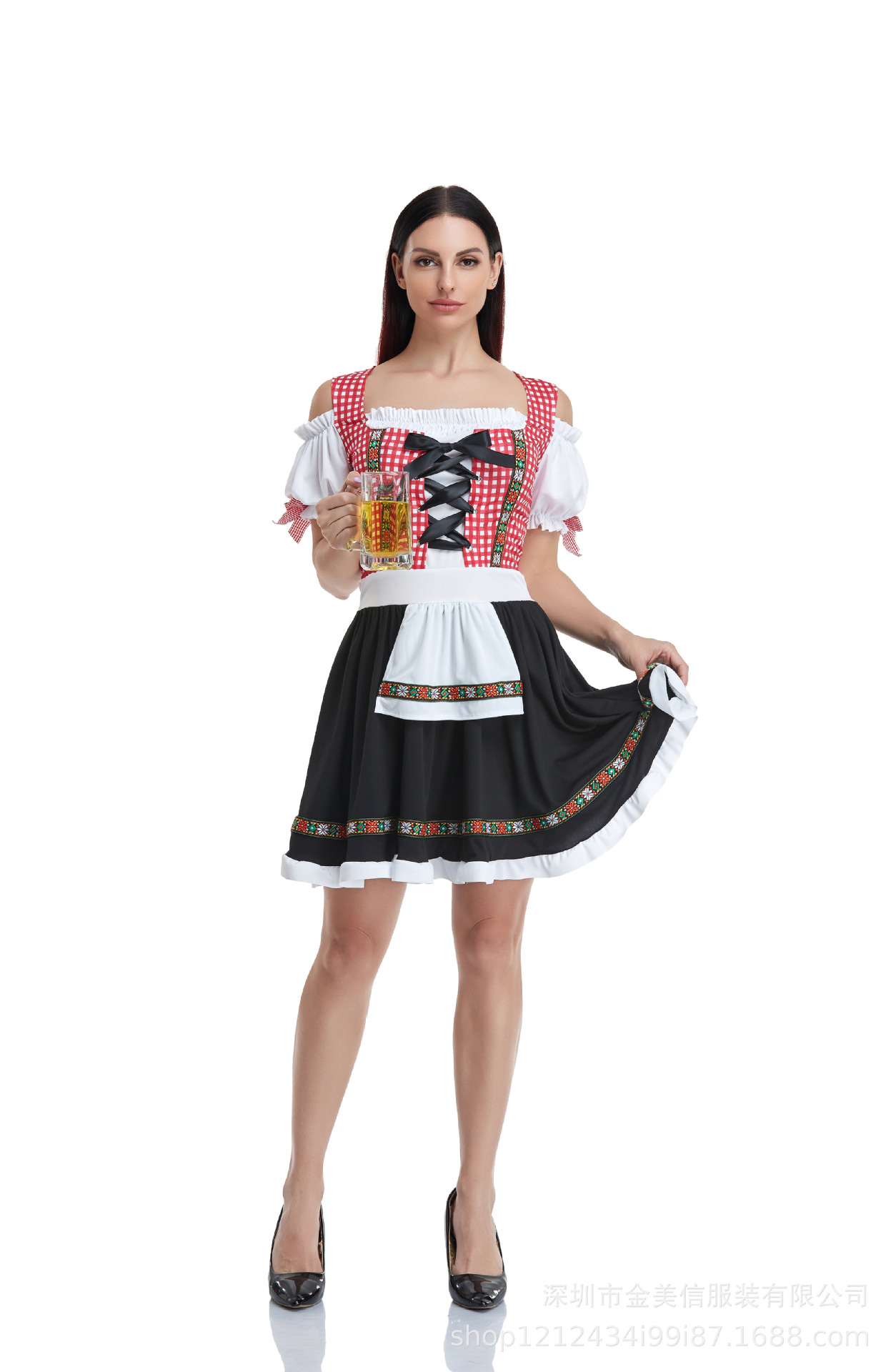 女式德国Dirndl礼服服装巴伐利亚啤酒节狂欢节万圣节服装连衣裙