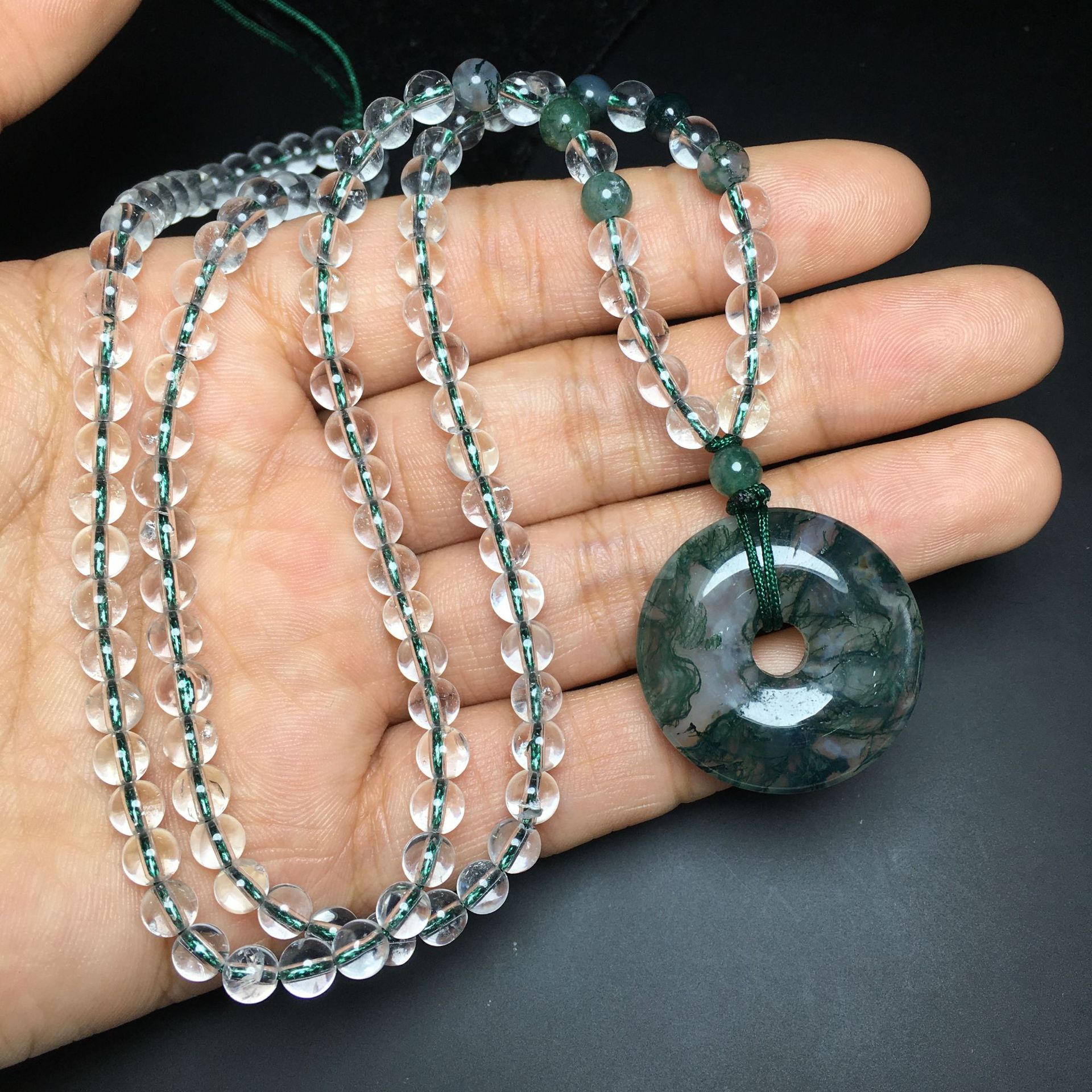 天然水草平安扣吊坠,搭配天然白水晶珠链,时尚气质上档次-阿里巴巴