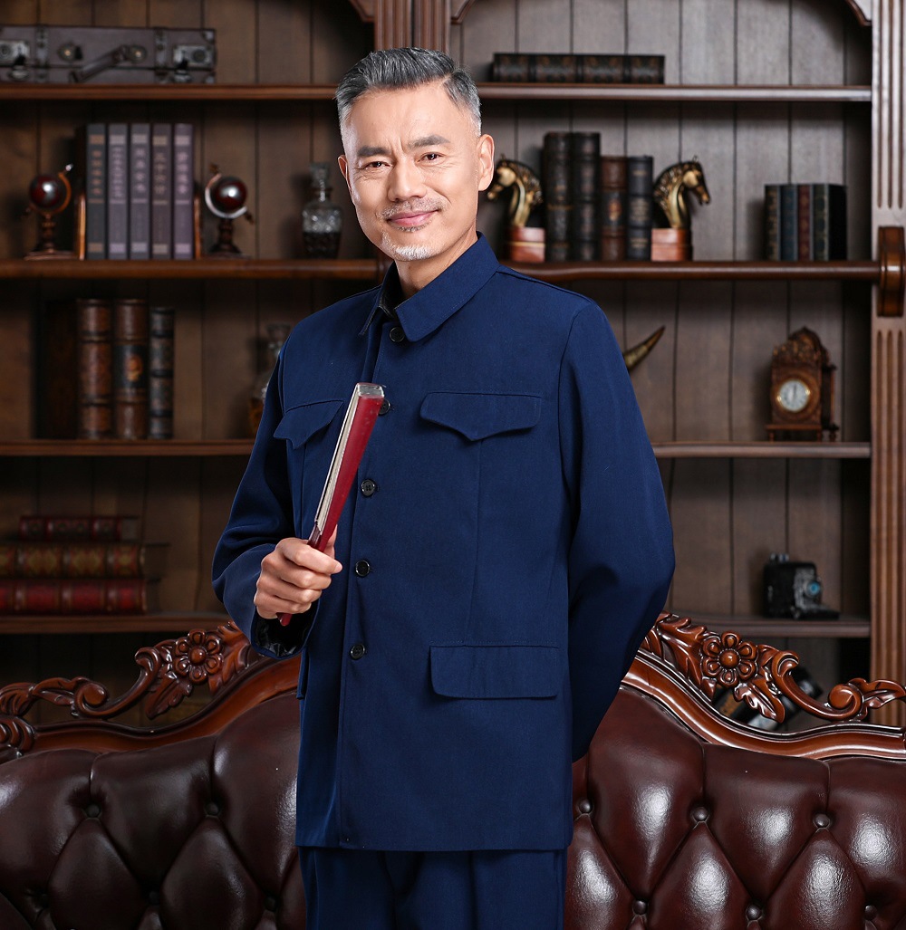中山装套装男爸爸装老人衣服爷爷装老式中山服老年人加绒加厚外套
