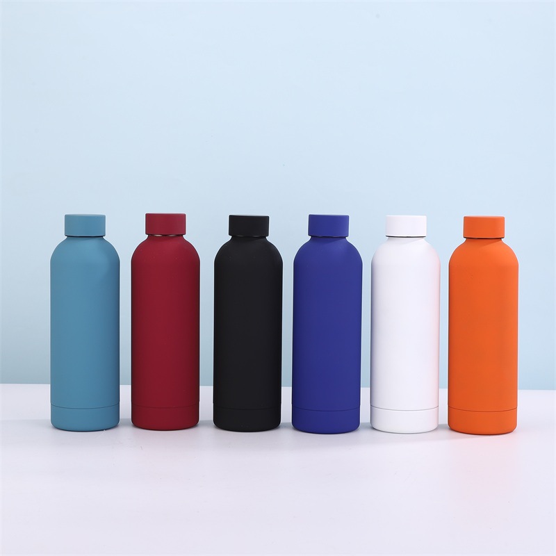 Amazon New 304 Stainless Steel Thermos Cup a Narrow Mouthed Bottle Solid Color Spray Plastic Frosted Paint Outdoor Water Bottle Wholesale