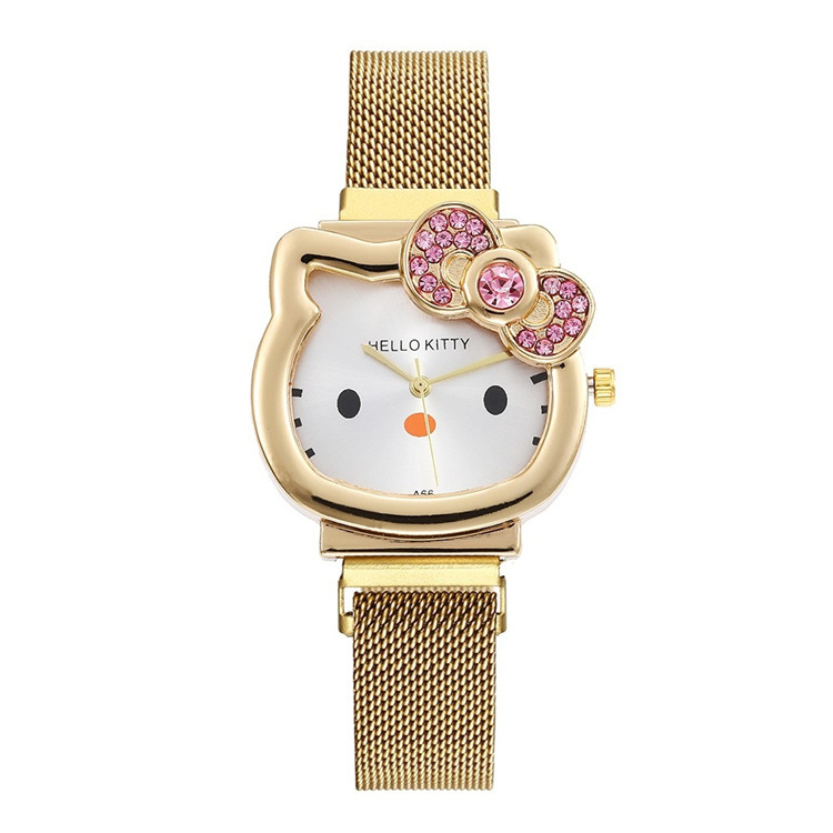 Fashion Cartoon Cat Watch Women's Diamond Bow Children's Milan Mesh Belt Magnet Wrist Watch in Stock Wholesale