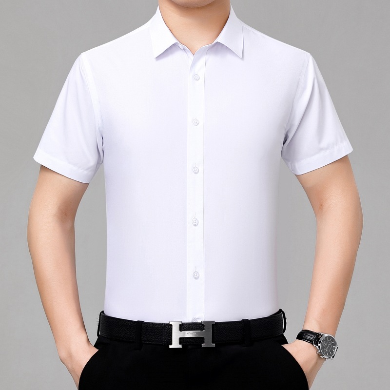 白色衬衫男职业正装衬衣真丝桑蚕丝免烫行政工作服休闲夏季短袖衫
