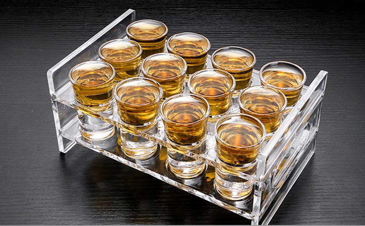 酒吧子弹杯玻璃白酒杯厚底轰炸机小酒杯ktv烈酒杯套装小酒杯杯架