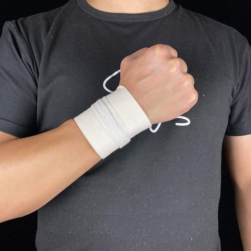 健身铅球护腕男举重卧推专业绷带扭伤白色棉俯卧撑手腕防护绑带