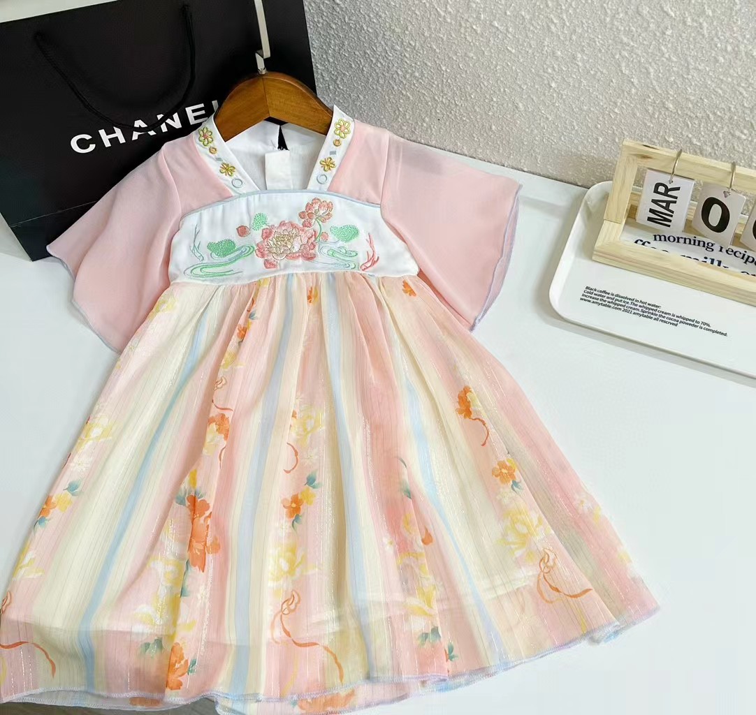 夏季新款中小童荷花短袖汉服裙0509b29