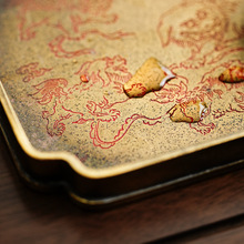  宋式仿古做旧纯铜漆绘壶承纯手工黄铜壶垫家用小干泡台茶盘