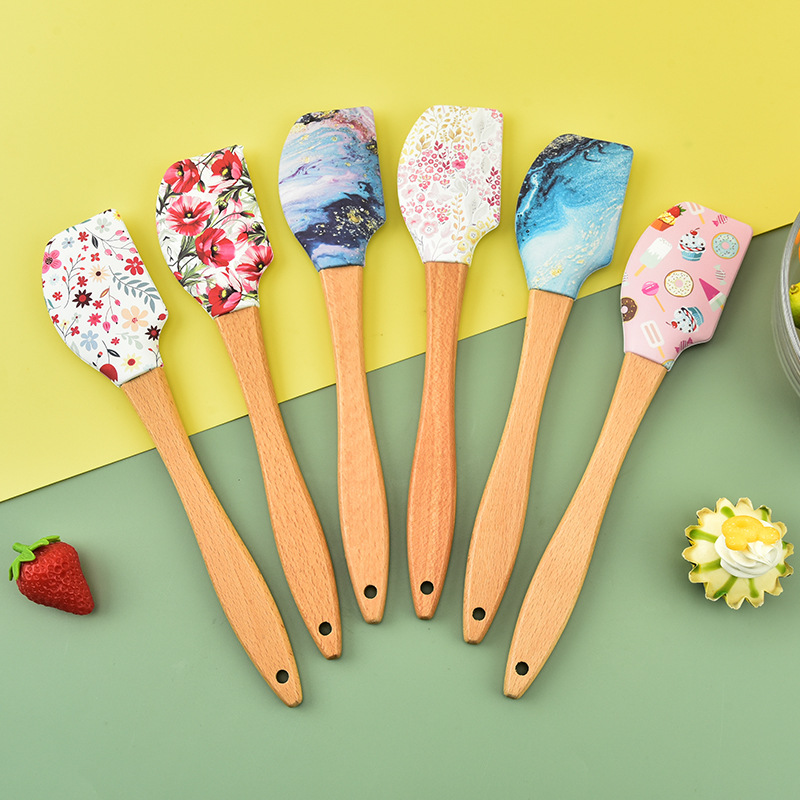 27g medium scraper wooden handle cake butter knife kitchen household silicone scraper baking tool