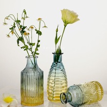 法式复古艺术浮雕小花瓶客厅水培插花透明玻璃桌面装饰摆件