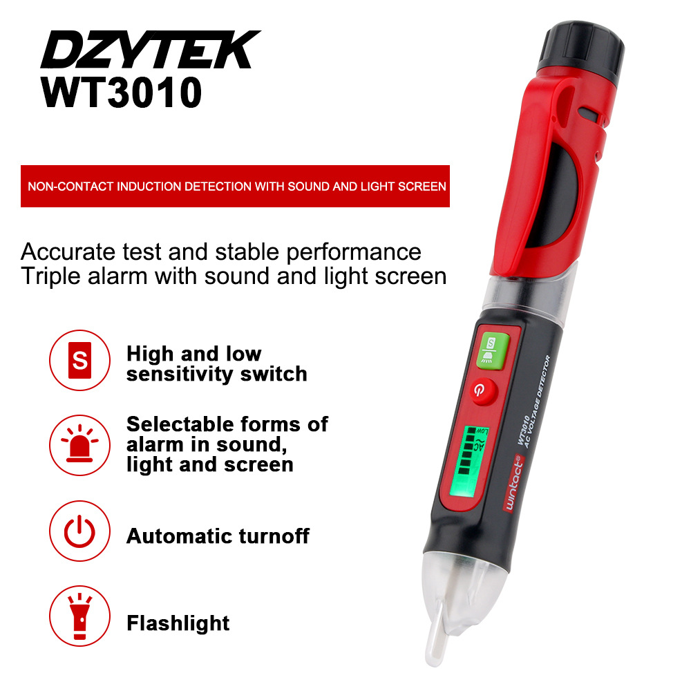 WT3010交流电压检测器NCV笔型12~1000V带手电筒 测电笔批发定制