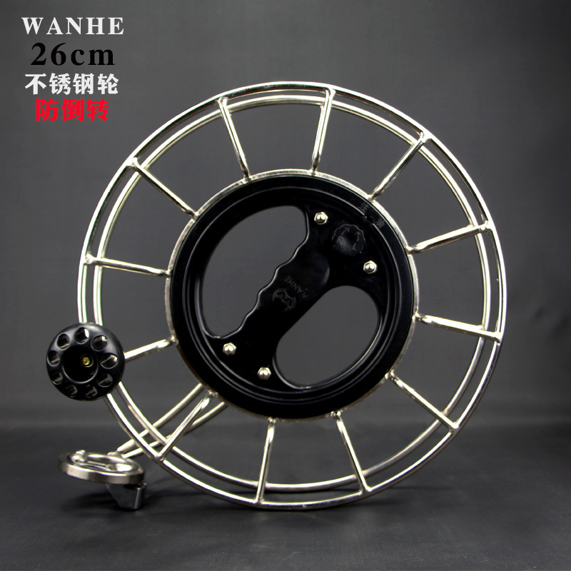 潍坊风筝轮批发 胜利坤达万和不锈钢镁合金手握轮 防倒转万向轮