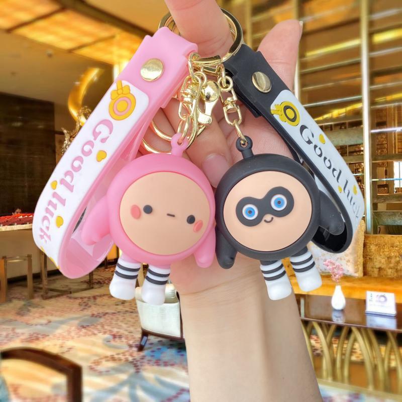 New Egg Puff Party Cartoon Key Button Cute Couple Bags Pendant Car Key Chain Crane Machine Small Gift