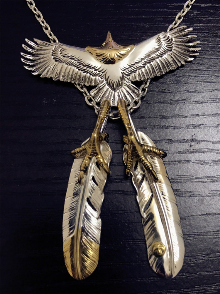 高桥吾郎goros印第安民族风 925纯银双鹰爪羽毛 老鹰项链 套链