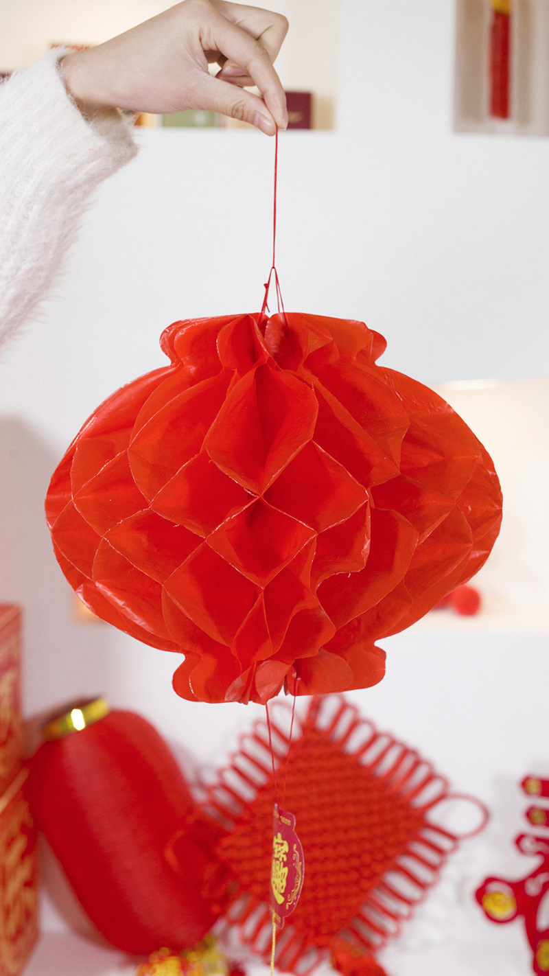 塑纸灯笼喜庆蜂窝小灯笼挂饰大红色开业商场装饰活动布置元宵灯谜