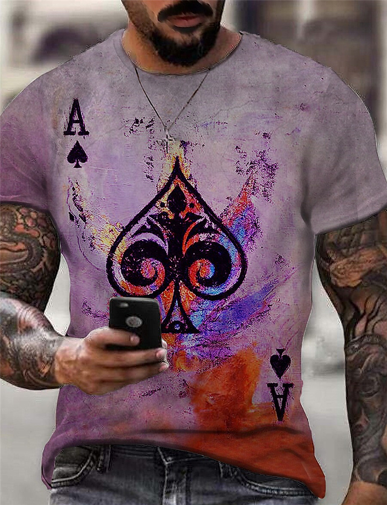 外贸新款黑桃at恤 男士个性休闲街头服饰 亚马逊独立站短袖