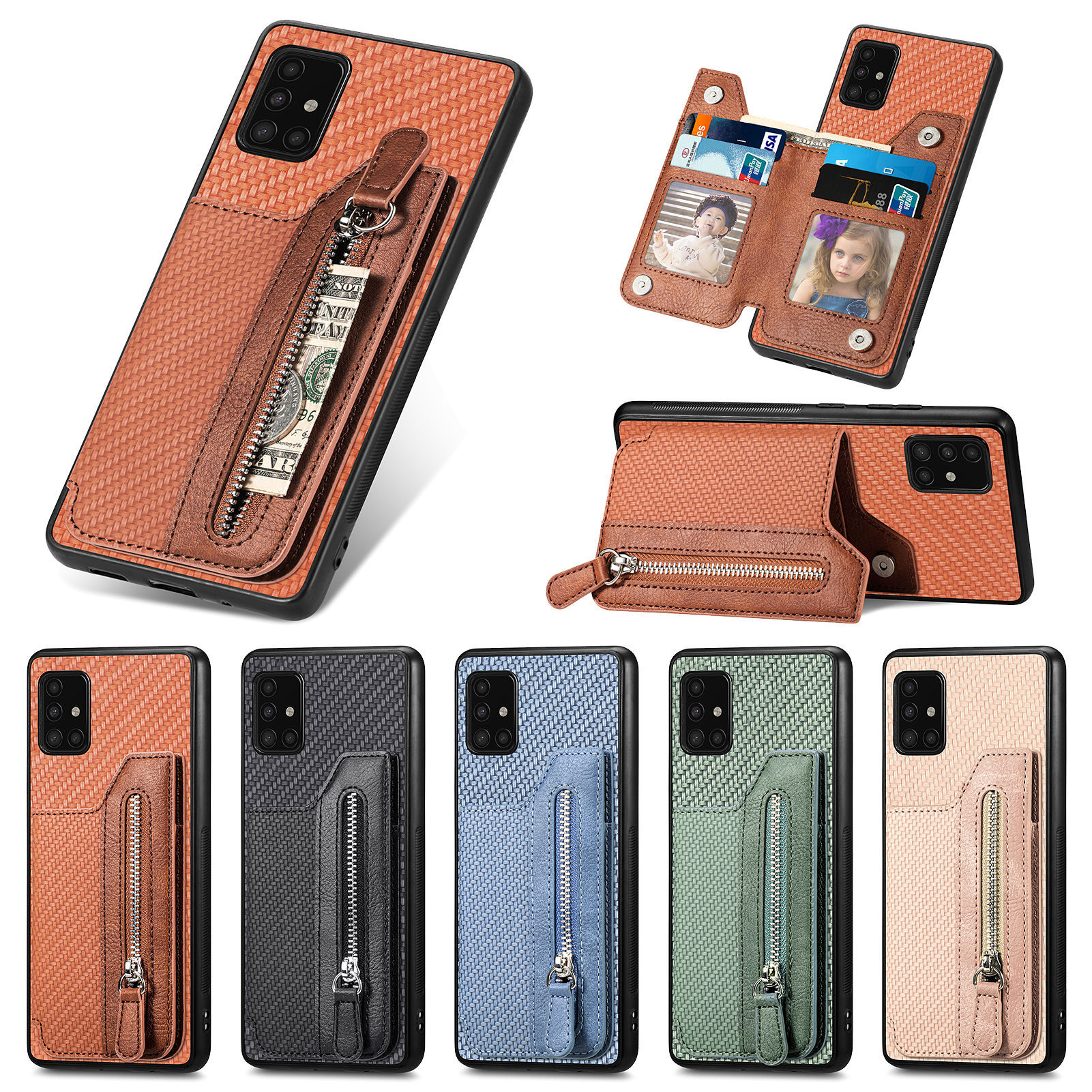 适用三星a24手机壳a14插卡m62/f62纤维纹a54带拉链