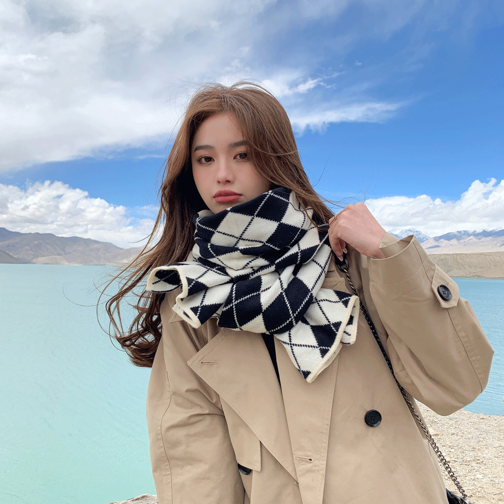 Autumn and Winter New Wool Knitted Scarf for Women Korean Style Sweet Cute Style All-Match Windproof Warm Travel Trip Shoot Scarf