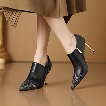 性感女神高跟鞋春秋季新款鞋子尖头细跟名媛正装宴会辣妈裸靴单鞋