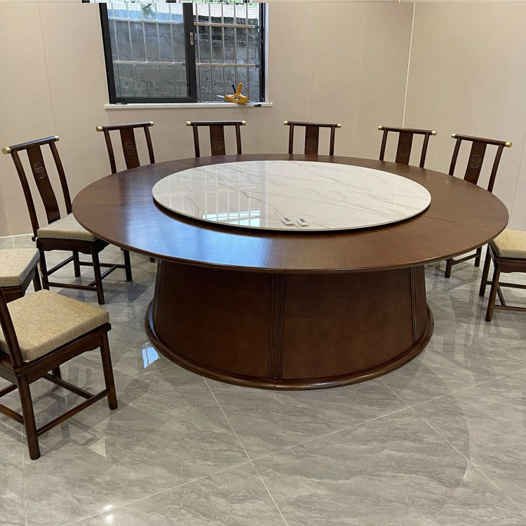 海鲜酒楼旋转餐桌圆桌中式复古餐桌酒店包厢宴会旋转桌电动大圆桌