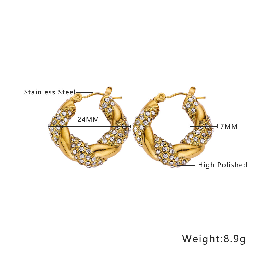 European and American Ins Style Geometric Ear Ring Women's Simple and Light Luxury Zircon Earrings High-Grade Titanium Steel Twist Earrings Earrings