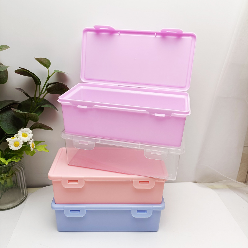 Large Capacity White Transparent Rectangular Storage Box Children's Handmade Diy Main Body Flip Pencil Case Desktop Storage Box