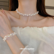 法式复古水晶珍珠项链小众设计感颈链锁骨链时尚洛可可风超仙项饰